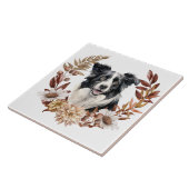 Zwart Wit Rand Collie Hond Herfst krans Tegeltje (Zijkant)