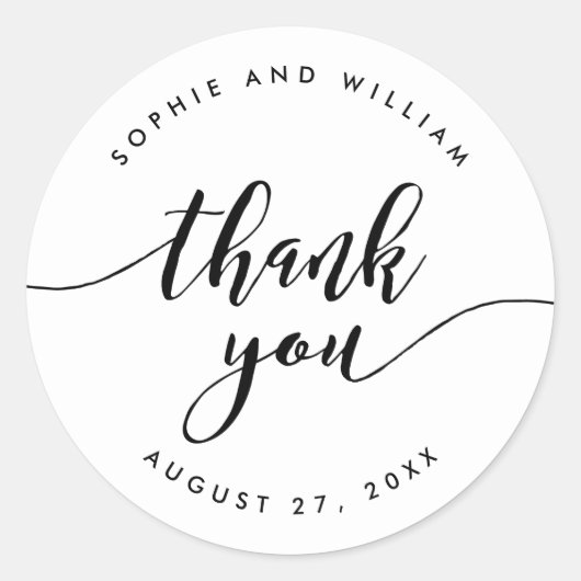 Zwart-wit Relax Script Bedankt Ronde Sticker (Voorkant)