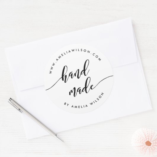 Zwart-wit Relax Script Handgemaakt Ronde Sticker (Envelop)
