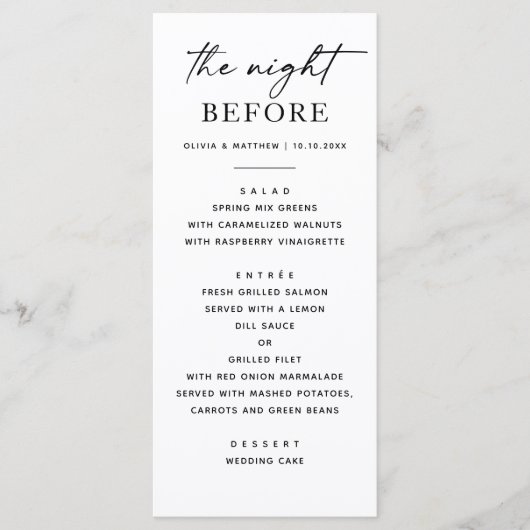 Zwart-wit repetitiediner | De avond ervoor Menu (Voorkant)