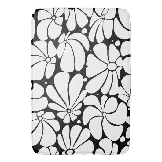 Zwart-wit Retro 70s Bloem Grafisch Ontwerp Badmat (Voorkant Verticaal)