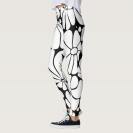 Zwart-wit Retro 70s Bloem Grafisch Ontwerp Leggings