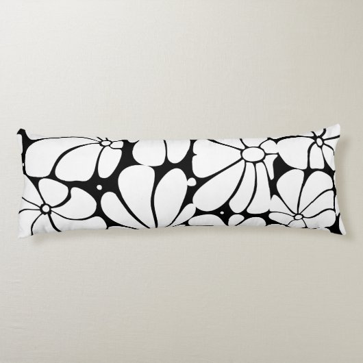 Zwart-wit Retro 70s Bloem Grafisch Ontwerp Lichaamskussen (Achterkant)