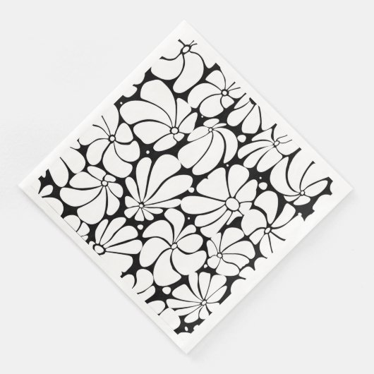 Zwart-wit Retro 70s Bloem Grafisch Ontwerp Servet (Hoek)