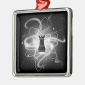 Zwart-wit Retro Atomic Chess Piece - Rook Metalen Ornament (Links)