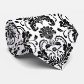 Zwart-wit Retro Bloemen Damasks Patroon Stropdas (Opgerold)