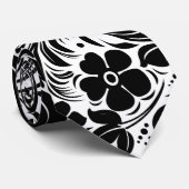 Zwart-wit retro bloemen en bladeren patroon stropdas (Opgerold)