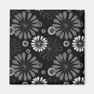 Zwart-wit Retro Bloemen Magneet