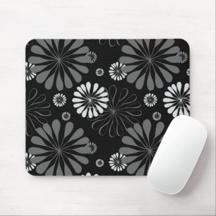 Zwart-wit Retro Bloemen Muismat