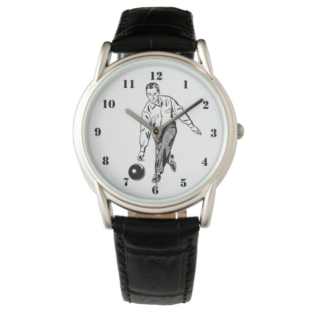 ZWART-WIT RETRO BOWLING MAN HORLOGE (Voorkant)