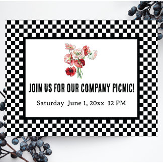 Zwart-wit Retro Checkerboard Company Picnic Uitnodiging Briefkaart