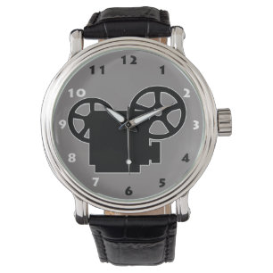 ZWART-WIT RETRO FILMPROJECTOR HORLOGE
