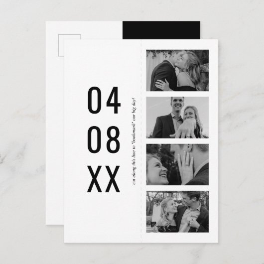 Zwart-wit Retro Foto Bladwijzer Bewaar de datum Uitnodiging Briefkaart (Voorkant / Achterkant)