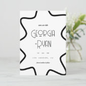 Zwart & wit retro golvend rand kader winter bruilo save the date (Staand voorkant)