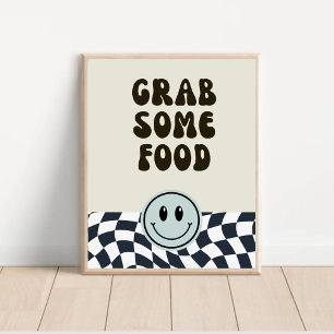 Zwart & wit retro grijp wat voedsel teken poster