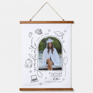 Zwart Wit Retro Hand getrokken Foto Afstuderen Hangend Wandkleed