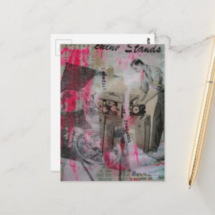 Zwart-wit retro houtbewerking met roze briefkaart