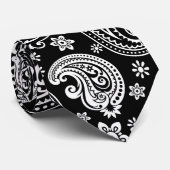 Zwart & Wit Retro  Paisley Pattern Stropdas (Opgerold)