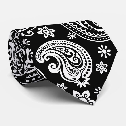 Zwart & Wit Retro  Paisley Pattern Stropdas (Opgerold)