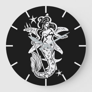 Zwart-wit Retro Pin-up Zeemeermin Grote Klok
