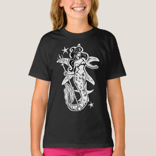 Zwart-wit Retro Pin-up Zeemeermin T-shirt