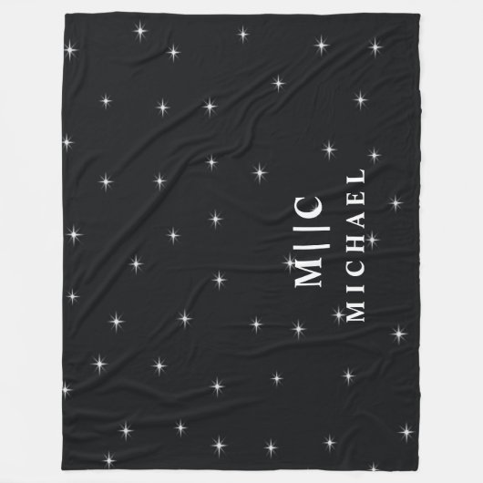 Zwart-wit retro sterren Modern monogram Fleece Deken (Voorkant)