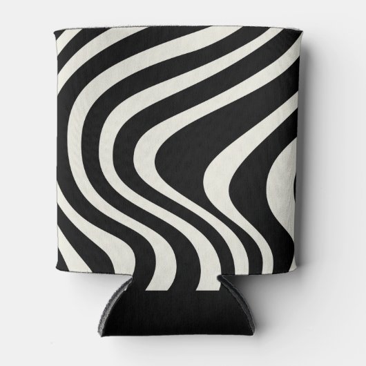 Zwart-wit retro stijl golven blikjeskoeler (Voorkant)