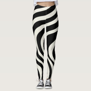 Zwart-wit retro stijl golven leggings