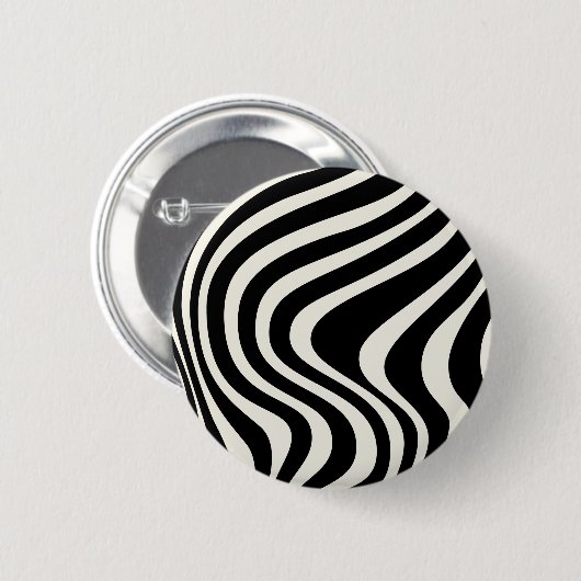 Zwart-wit retro stijl golven ronde button 5,7 cm (Voorkant /achterkant)