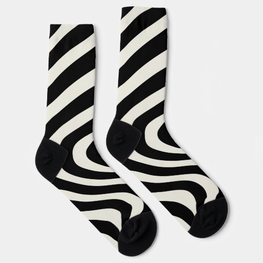 Zwart-wit retro stijl golven sokken (Rechts)