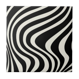 Zwart-wit retro stijl golven tegeltje