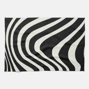 Zwart-wit retro stijl golven theedoek