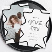 Zwart & Wit Retro Wavy Edge Lijst Winterbruiloft Save The Date
