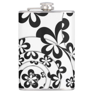 Zwart-wit ringen en bloemen heupfles