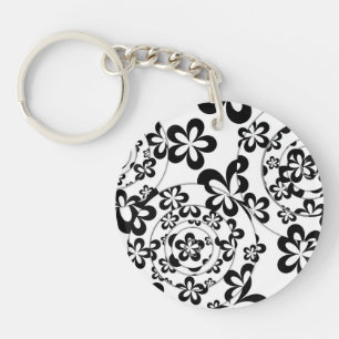 Zwart-wit ringen en bloemen sleutelhanger