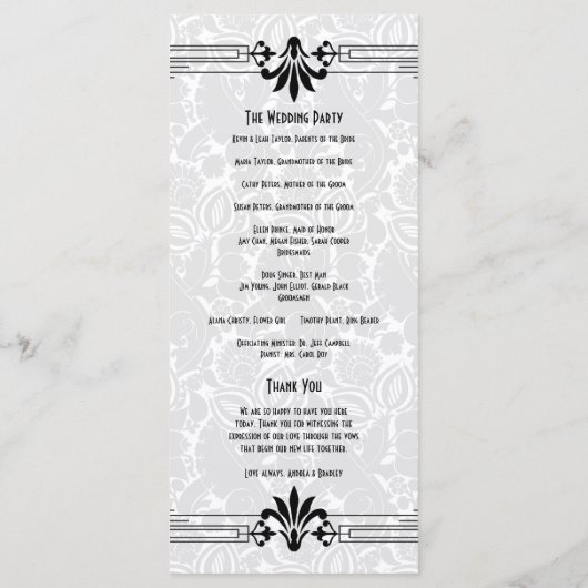 Zwart Wit Roaring 20s Art Deco Trouwprogramma Programma (Achterkant)