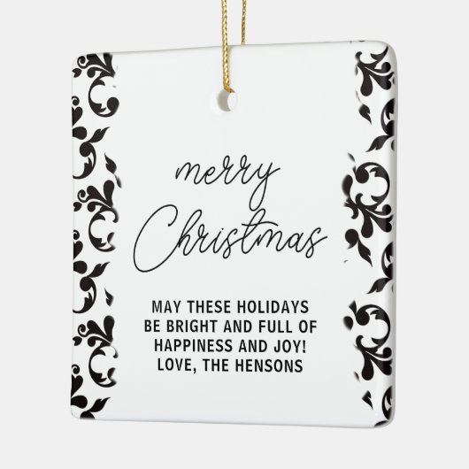 Zwart-wit Rococo Merry-kerstscript Keramisch Ornament (Links)