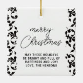 Zwart-wit Rococo Merry-kerstscript Keramisch Ornament (Achterkant)