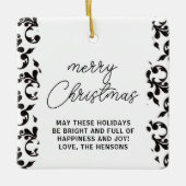 Zwart-wit Rococo Merry-kerstscript Keramisch Ornament (Voorkant)