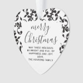 Zwart-wit Rococo Merry-kerstscript Ornament (voorkant)