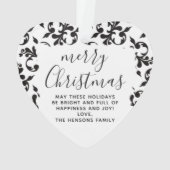 Zwart-wit Rococo Merry-kerstscript Ornament (achterkant)