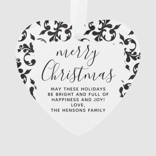 Zwart-wit Rococo Merry-kerstscript Ornament (achterkant)