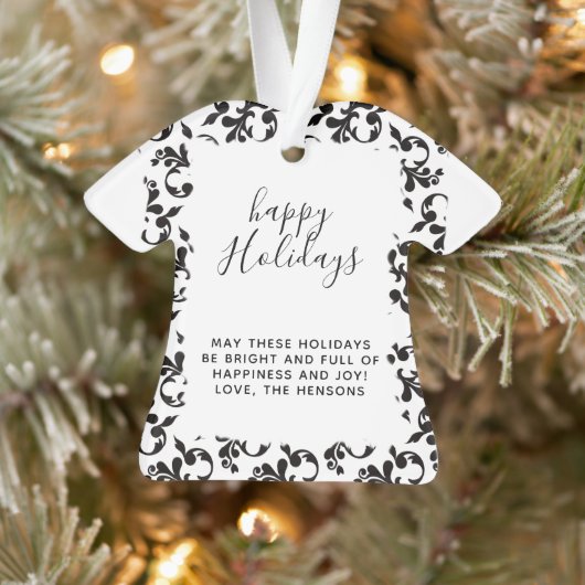 Zwart-wit Rococo Prettige feestdagen script Ornament (Boom)