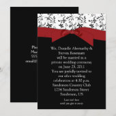 Zwart Wit Rode Bloemen Post Huwelijksuitnodiging Kaart (Voorkant / Achterkant)