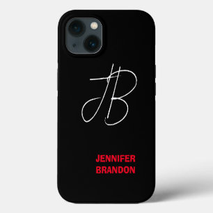 Zwart Wit Rode Handgeschreven Monogram Voeg Naam T iPhone 13 Hoesje