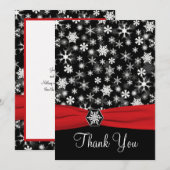 Zwart, Wit, Rode Sneeuwvlokken Bedankkaart - Plat (Voorkant / Achterkant)