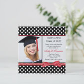 Zwart, wit, rode stip Afstudeerfeest foto Kaart (Staand voorkant)