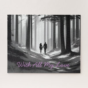 Zwart & Wit Romance Paar Silhouet in Vorst Legpuzzel