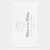 Zwart wit romantisch klassiek goud monogram bruilo servet (Voorkant)