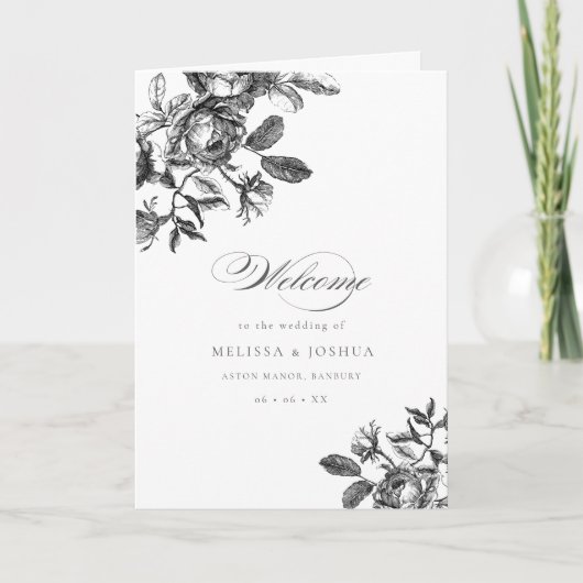 Zwart & Wit Romantisch Toile Gevouwen Trouwen Programma (Voorkant)